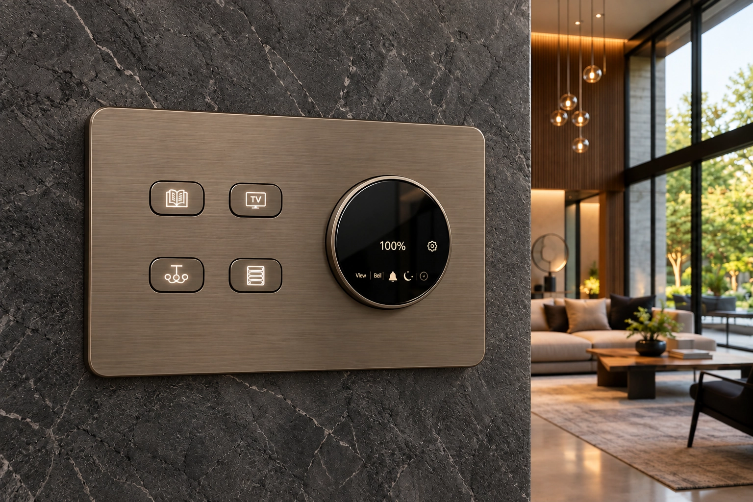 LOFT Brass 4 Switch, 1 Rotary Knob